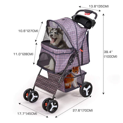 PaWz Pet Stroller 4 Wheels Dog Cat Cage Puppy Pushchair Travel Walk Carrier Pram Payday Deals