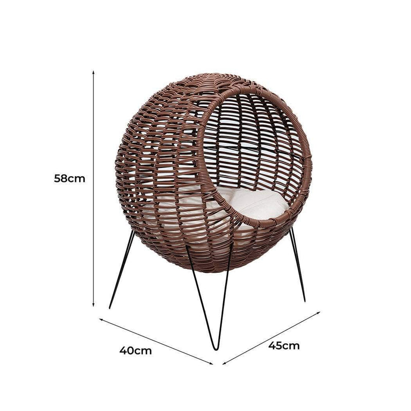 PaWz Rattan Pet Bed Elevated Cat Dog House Round Wicker Basket Kennel Egg Shape Payday Deals