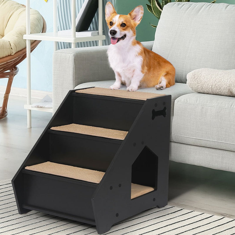 PaWz Wooden Dog Ramp Stairs Steps For Bed Pet Calming Kennel Non-Slip Black Payday Deals