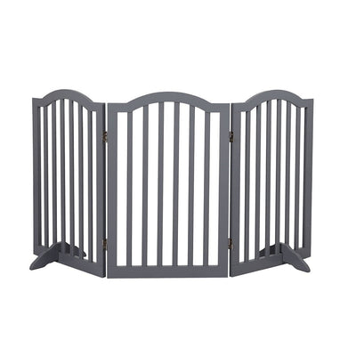 PaWz Wooden Pet Gate Dog Fence Safety Stair Barrier Security Door 3 Panels Grey