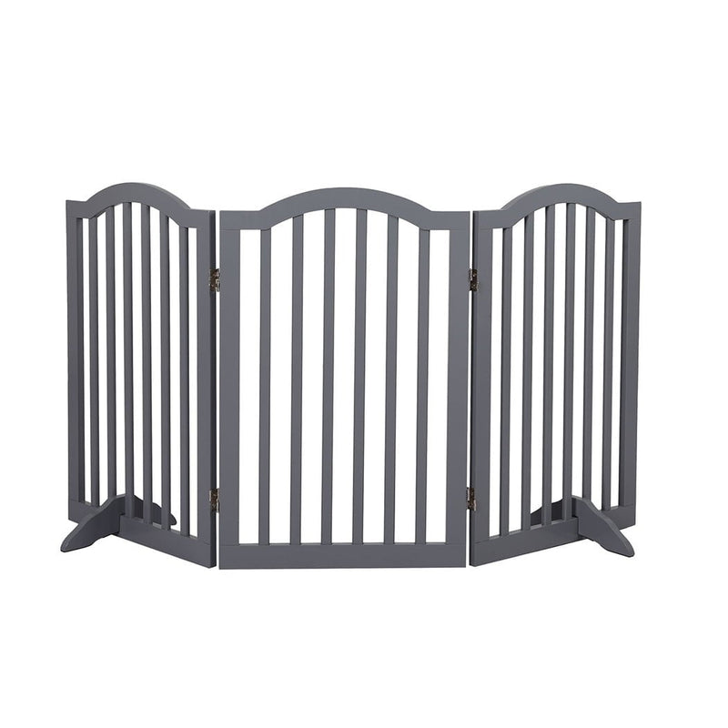 PaWz Wooden Pet Gate Dog Fence Safety Stair Barrier Security Door 3 Panels Grey Payday Deals