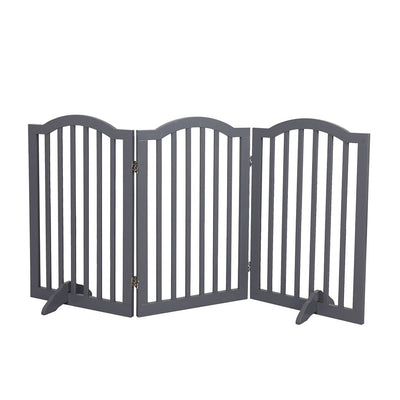 PaWz Wooden Pet Gate Dog Fence Safety Stair Barrier Security Door 3 Panels Grey Payday Deals