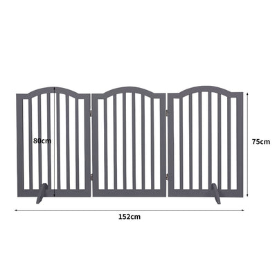 PaWz Wooden Pet Gate Dog Fence Safety Stair Barrier Security Door 3 Panels Grey Payday Deals