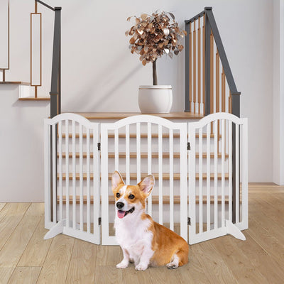 PaWz Wooden Pet Gate Dog Fence Safety Stair Barrier Security Door 3 Panels White Payday Deals