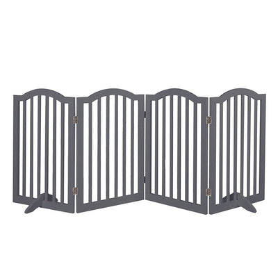 PaWz Wooden Pet Gate Dog Fence Safety Stair Barrier Security Door 4 Panels Grey Payday Deals