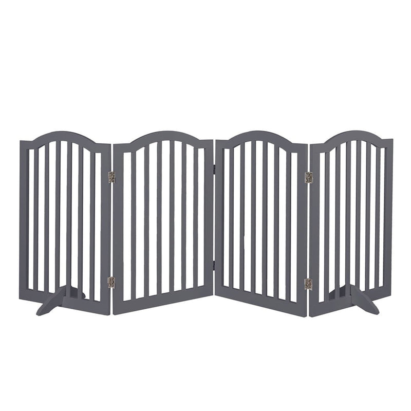 PaWz Wooden Pet Gate Dog Fence Safety Stair Barrier Security Door 4 Panels Grey Payday Deals