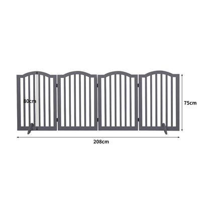 PaWz Wooden Pet Gate Dog Fence Safety Stair Barrier Security Door 4 Panels Grey Payday Deals