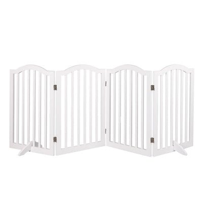 PaWz Wooden Pet Gate Dog Fence Safety Stair Barrier Security Door 4 Panels White Payday Deals