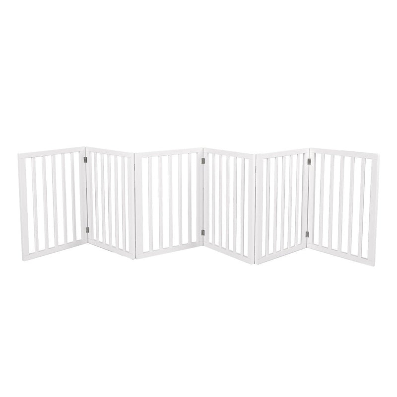 PaWz Wooden Pet Gate Dog Fence Safety Stair Barrier Security Door 6 Panels White Payday Deals