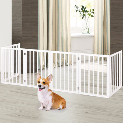 PaWz Wooden Pet Gate Dog Fence Safety Stair Barrier Security Door 6 Panels White Payday Deals