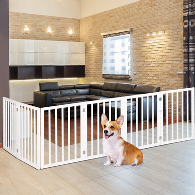 PaWz Wooden Pet Gate Dog Fence Safety Stair Barrier Security Door 6 Panels White Payday Deals