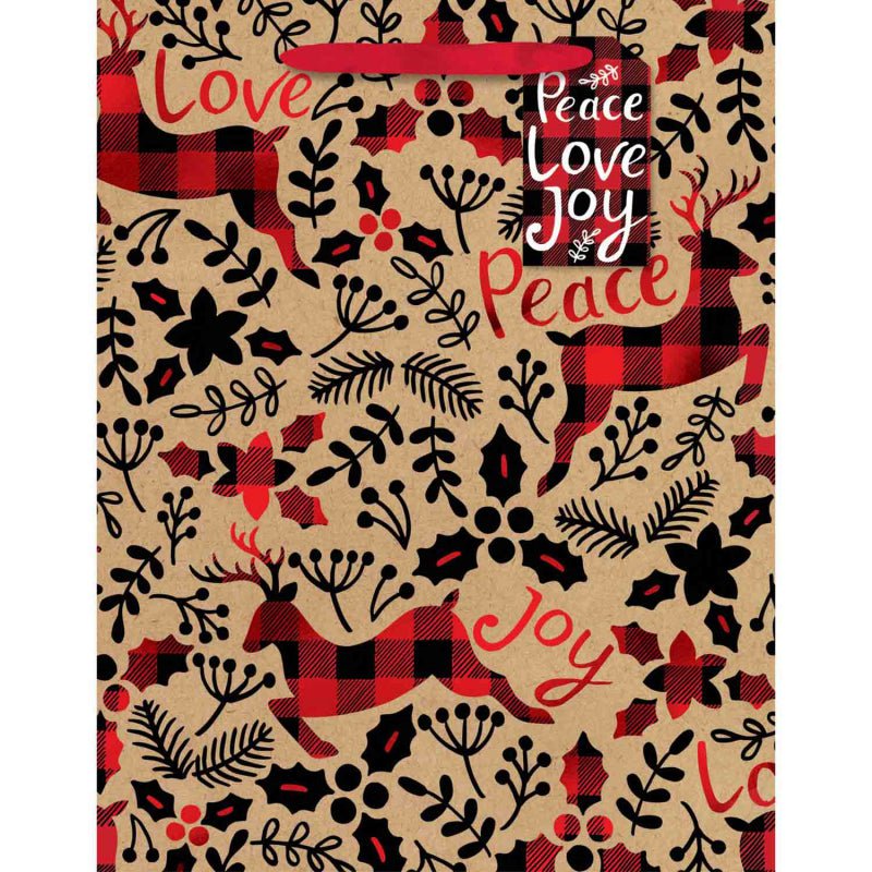 Peace Love Joy Medium Vertical Gift Bag & Gift Tag Foil Hot Stamped x1 Payday Deals