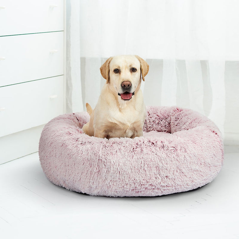 Pet Bed Cat Dog Donut Nest Calming Mat Soft Plush Kennel Pink L Payday Deals