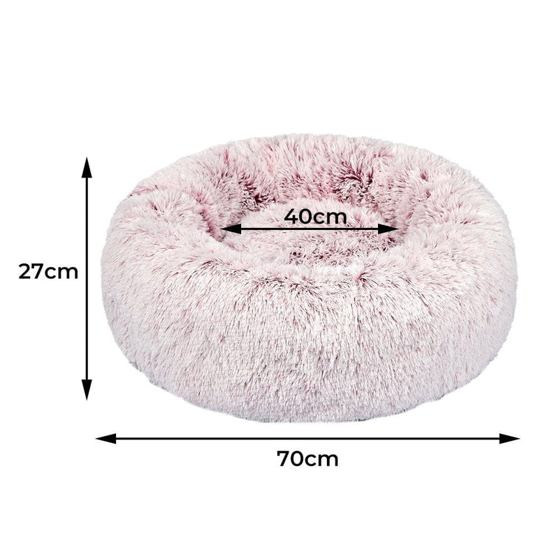 Pet Bed Cat Dog Donut Nest Calming Mat Soft Plush Kennel Pink M Payday Deals