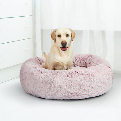 Pet Bed Cat Dog Donut Nest Calming Mat Soft Plush Kennel Pink XL Payday Deals