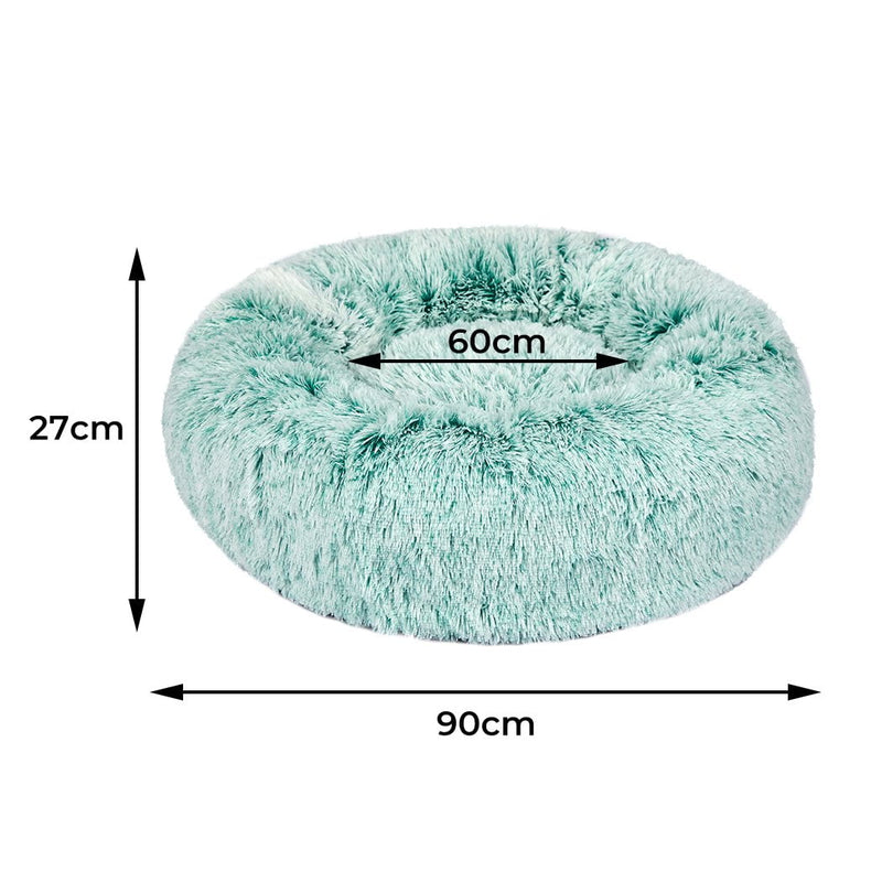 Pet Bed Cat Dog Donut Nest Calming Mat Soft Plush Kennel Teal L Payday Deals