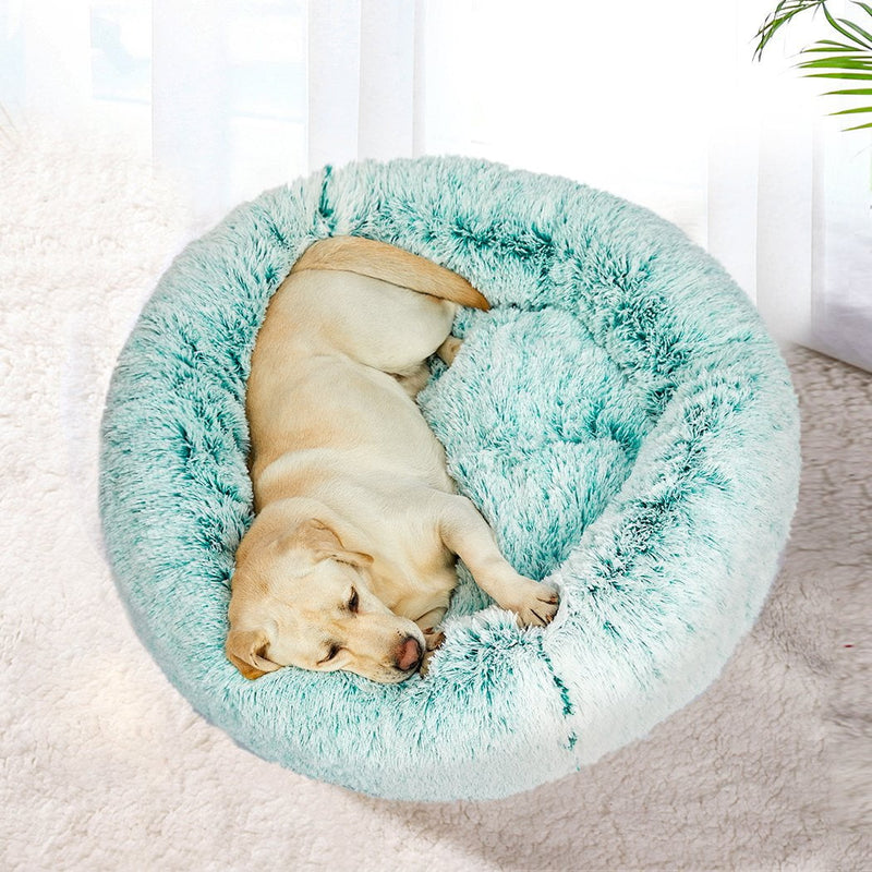 Pet Bed Cat Dog Donut Nest Calming Mat Soft Plush Kennel Teal L Payday Deals