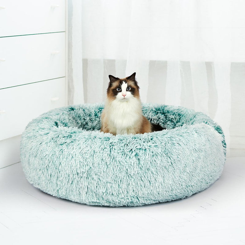 Pet Bed Cat Dog Donut Nest Calming Mat Soft Plush Kennel Teal L Payday Deals