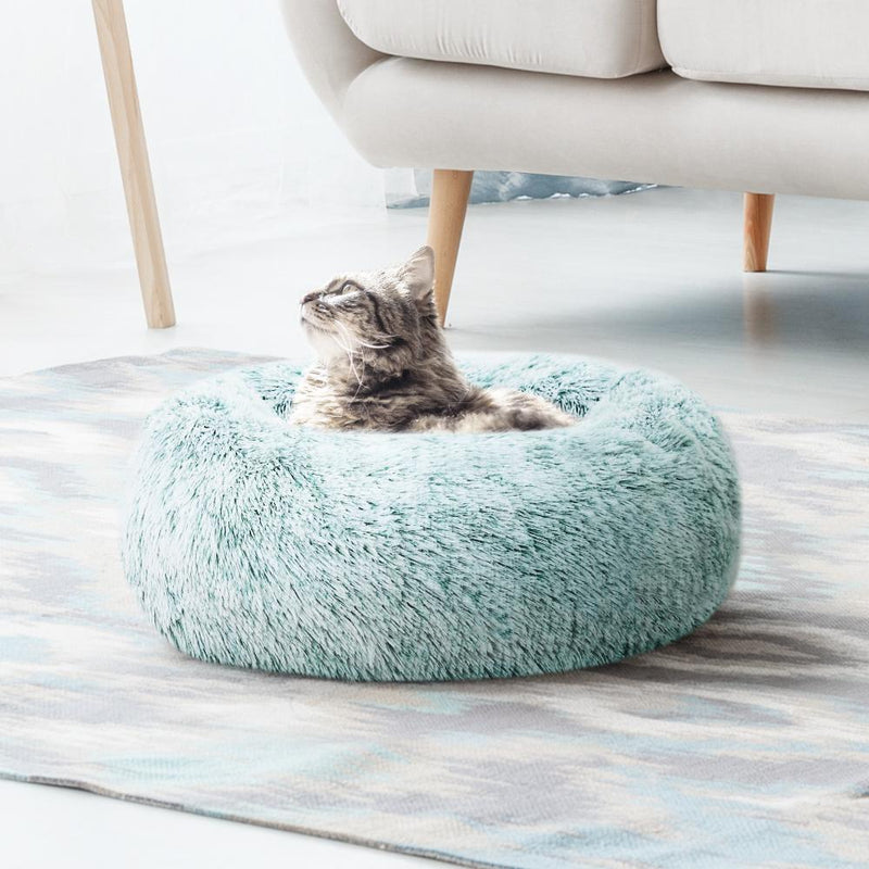 Pet Bed Dog Cat Calming Bed Small 60cm Teal Sleeping Comfy Cave Washable Payday Deals