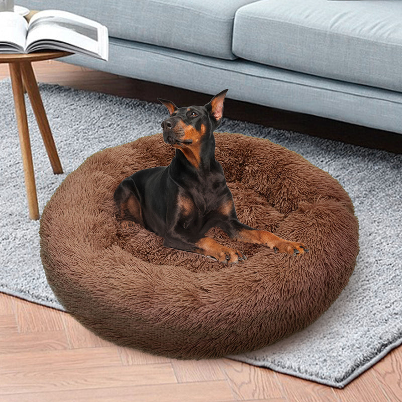 Pet Dog Bed Bedding Warm Plush Round Soft Dog Nest Light Coffee  XL 100cm Payday Deals