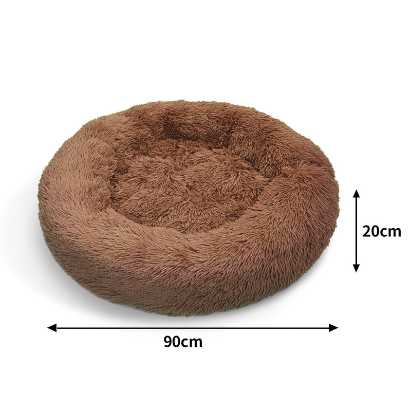 Pet Dog Bedding Warm Plush Round Comfortable Dog Nest Light Coffee Large 90cm Payday Deals