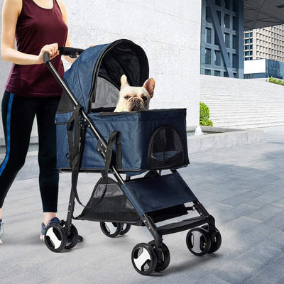 Pet Stroller Dog Cat Pram Foldable Carrier 4 Wheels Large Travel Pushchair Blue Payday Deals