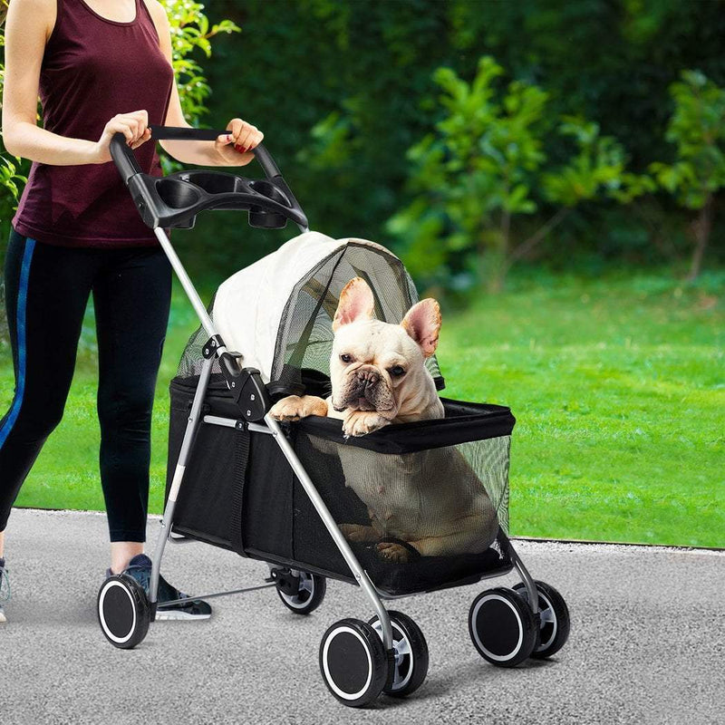 Pet Stroller Dog Cat Pram Foldable Carrier Large Travel 4 Wheels Pushchair Black Payday Deals