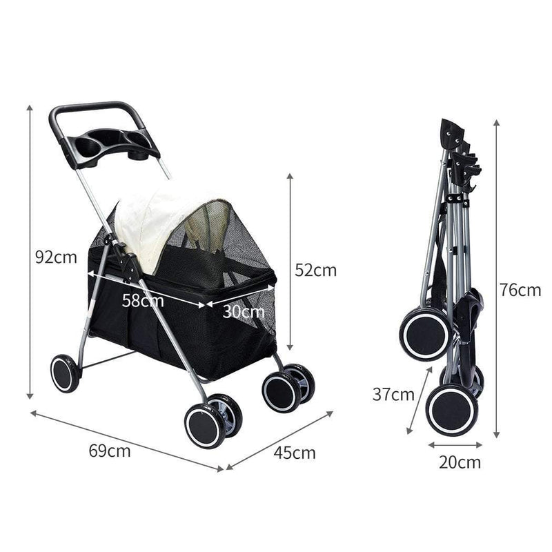 Pet Stroller Dog Cat Pram Foldable Carrier Large Travel 4 Wheels Pushchair Black Payday Deals