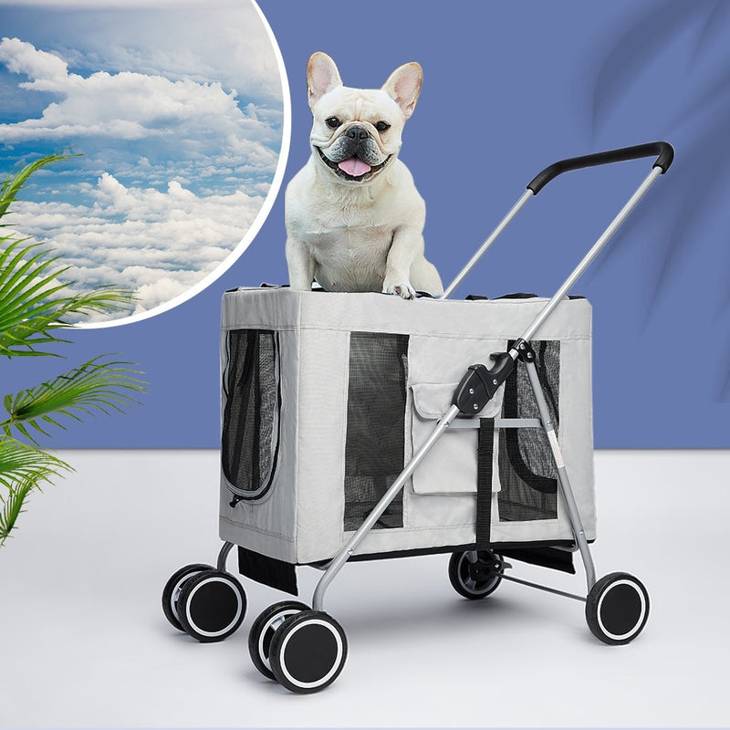 Pet Stroller Dog Cat Puppy Pram Travel Carrier 4 Wheels Pushchair Foldable Grey Payday Deals