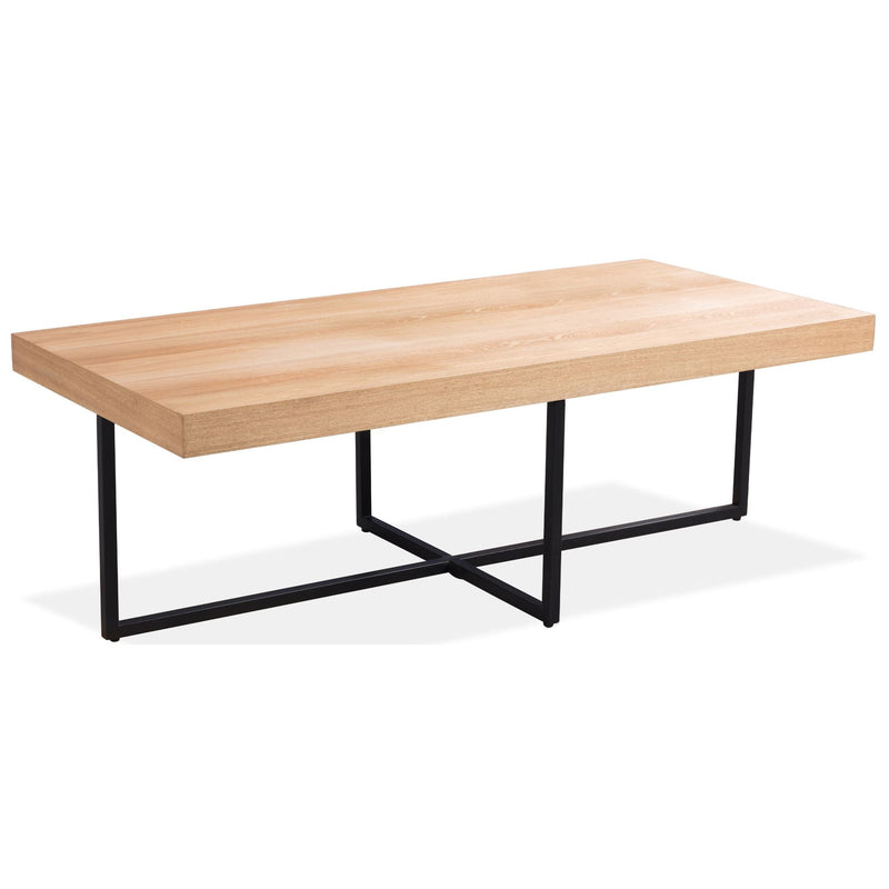 Petunia  Coffee Table 120cm Elm Timber Wood Black Metal Leg - Natural Payday Deals