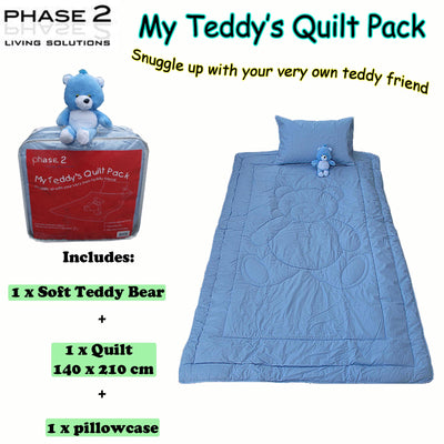 Phase 2 My Teddy's Quilt / Comforter Set with Toy Blue Single Payday Deals