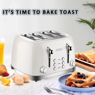 PHILEX 4-Slice White Toaster Bread Reheat Retro Payday Deals