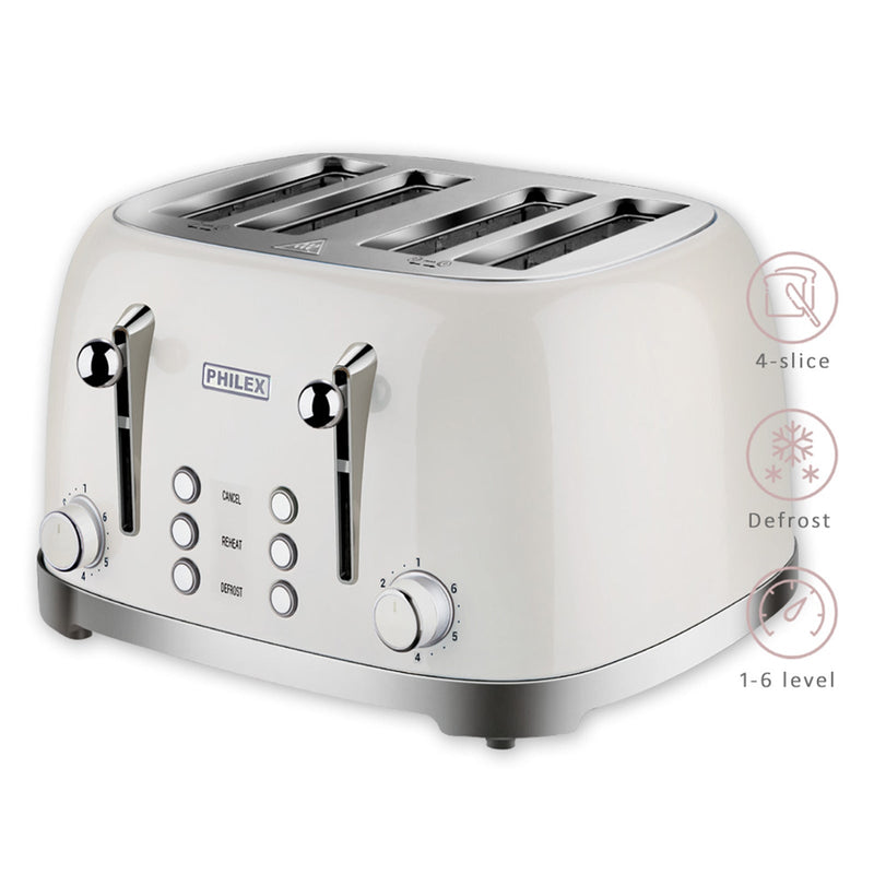 PHILEX 4-Slice White Toaster Bread Reheat Retro Payday Deals