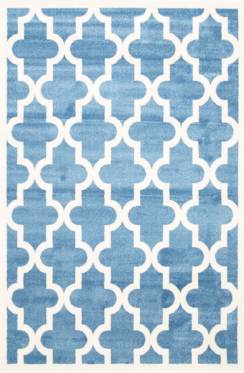 Piccolo Blue and White Lattice Pattern Kids Rug 133x133cm Round Payday Deals