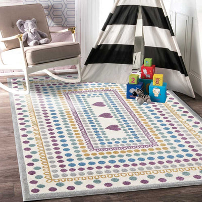 Piccolo Multi Colour and Pink Polka Dot Love Heart Kids Rug 120x170cm Payday Deals