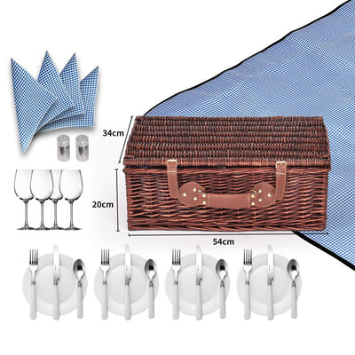 Picnic Basket 4 Person Baskets Set Insulated Wicker Outdoor Blanket Gift Storage Payday Deals