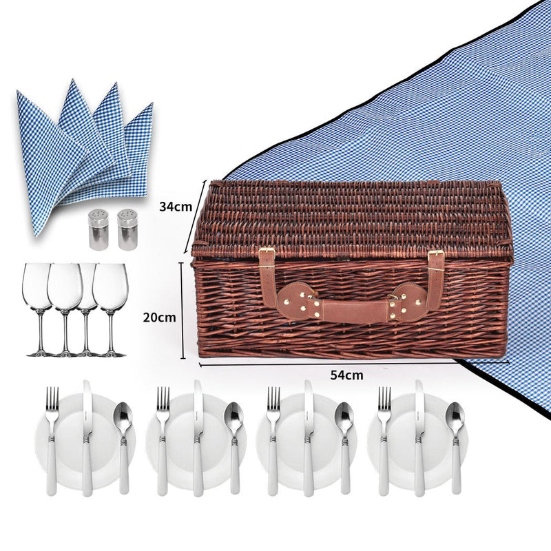 Picnic Basket 4 Person Baskets Set Insulated Wicker Outdoor Blanket Gift Storage Payday Deals