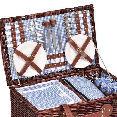 Picnic Basket 4 Person Baskets Set Insulated Wicker Outdoor Blanket Gift Storage Payday Deals