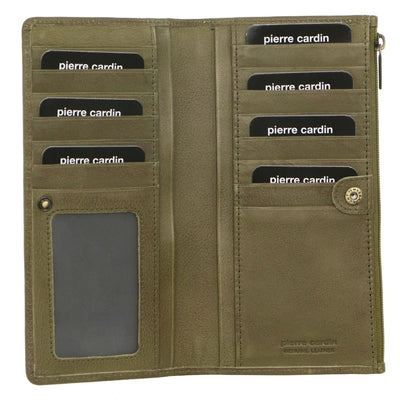Pierre Cardin Perforated Leather Ladies Handy Travel Wallet - Olive Payday Deals