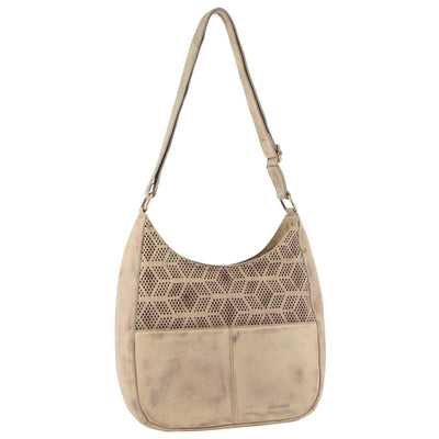 Pierre Cardin Women's Italian Leather Bag Perforated Cross Body Travel - Latte Payday Deals
