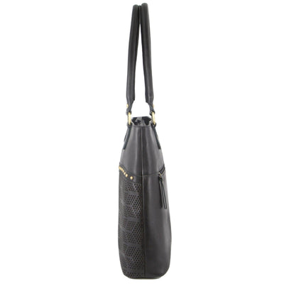 Pierre Cardin Womens Leather Perforated Shoulder Bag with stud Detailing - Black Payday Deals