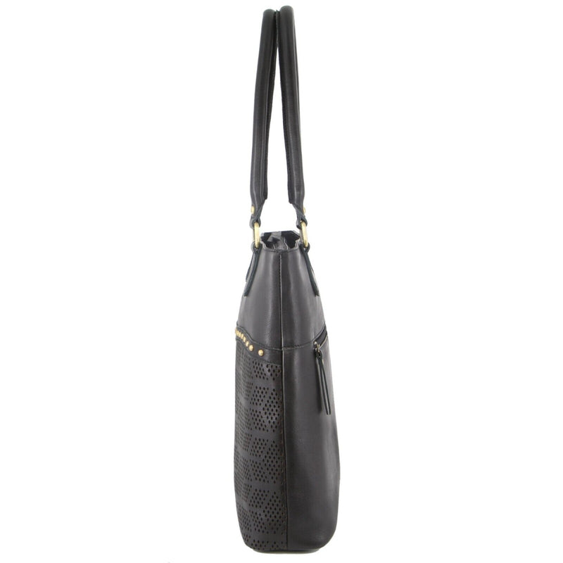 Pierre Cardin Womens Leather Perforated Shoulder Bag with stud Detailing - Black Payday Deals
