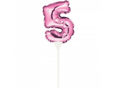 Pink Self-Inflating Number 5 Balloon Cake Topper