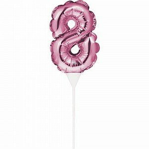 Pink Self-Inflating Number 8 Balloon Cake Topper