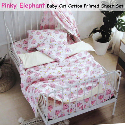 Pinky Elephant Baby 100% Cotton Printed Sheet Set Cot Size Payday Deals