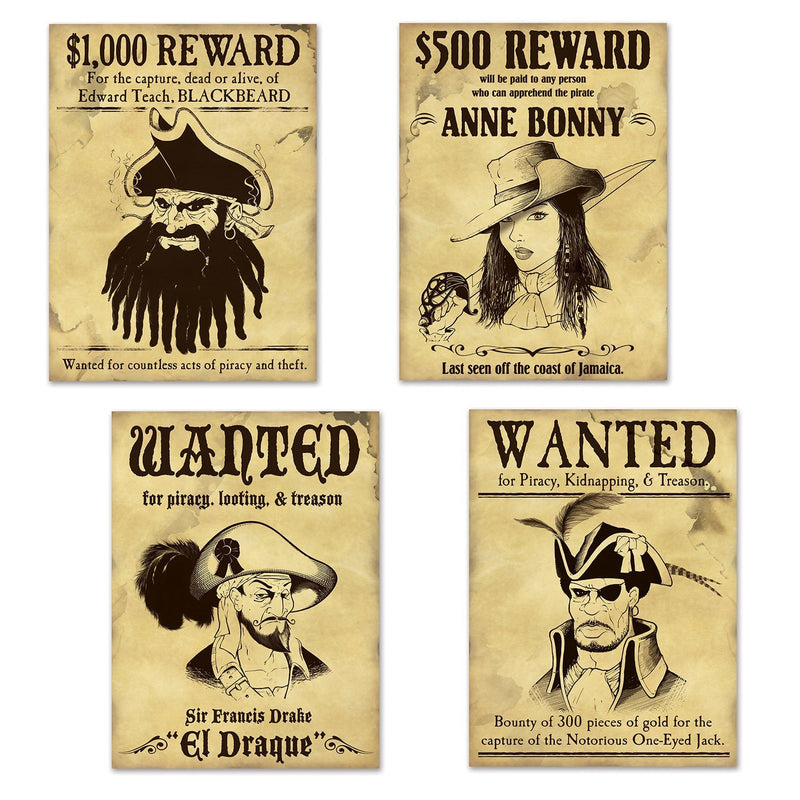 Pirate Party Supplies Wanted Sign Cutouts 4 pack Payday Deals
