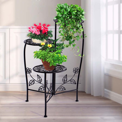 Plant Stand Outdoor Indoor Flower Pots Garden Metal Corner Shelf Wrought Iron Payday Deals