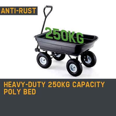 PLANTCRAFT 250kg Poly Pull Dump Cart Garden Hand Trailer Wagon Lawn Wheelbarrow Payday Deals