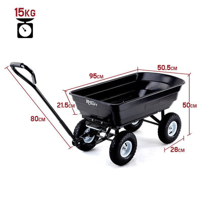 PLANTCRAFT 250kg Poly Pull Dump Cart Garden Hand Trailer Wagon Lawn Wheelbarrow Payday Deals