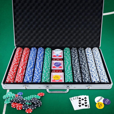 Poker Chip Set 1000PC Chips TEXAS HOLD'EM Casino Gambling Dice Cards Payday Deals